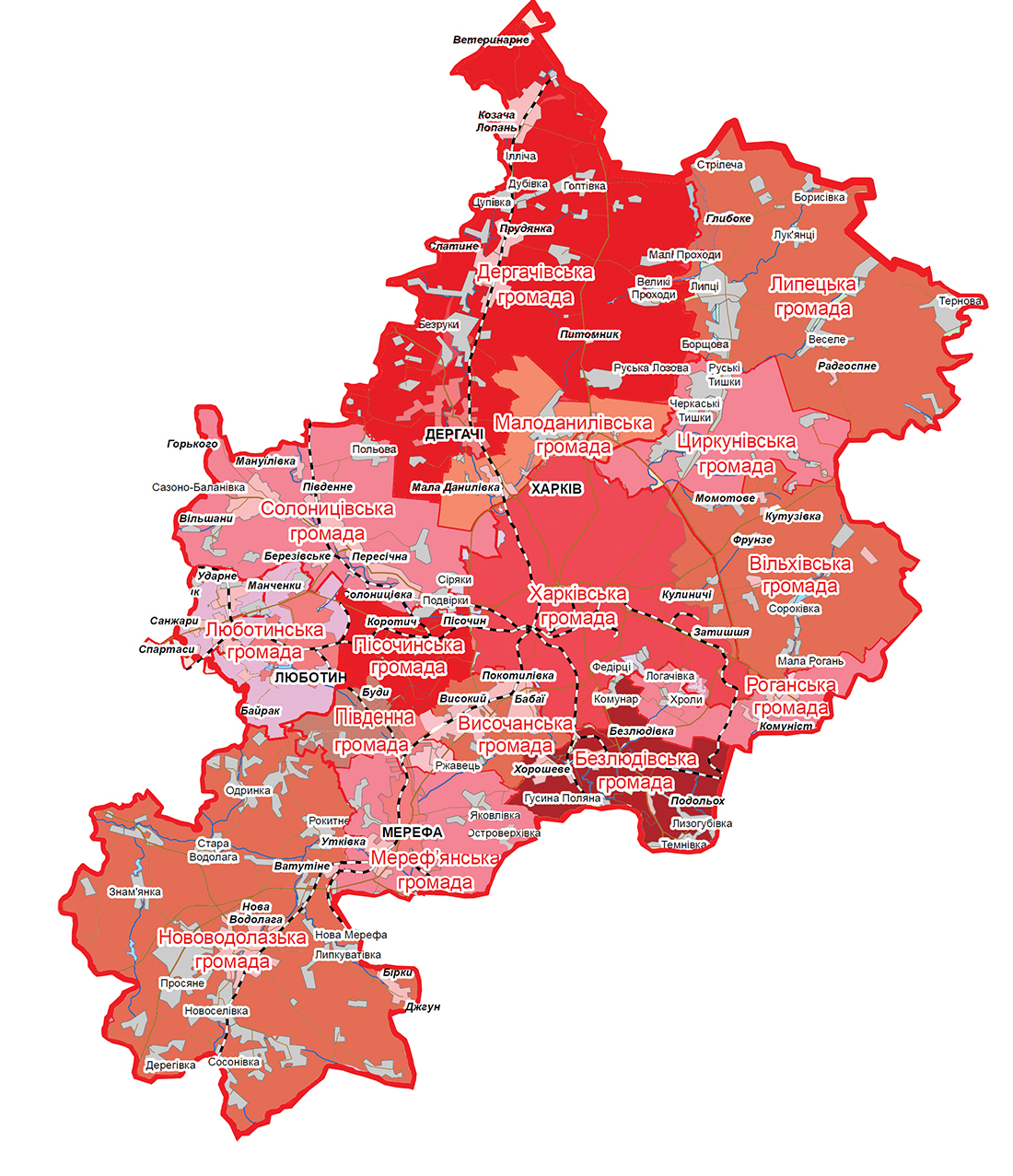 Карта-схема територіальних громад та районів Харківської області ...